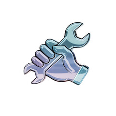 Fototapeta premium A metallic hand grips a wrench embodying the spirit of repair creation and on transparent background