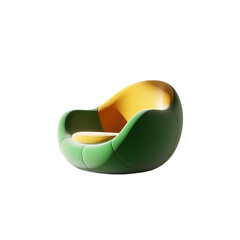 A quirky green and yellow armchair inviting a playful modern escape in a on transparent background