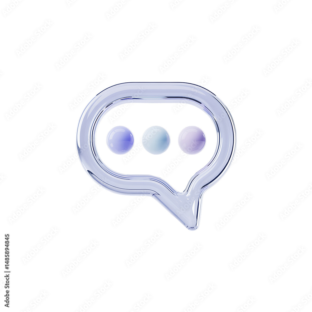 Poster a shimmering crystal like message bubble with pastel orbs implying a text on transparent background