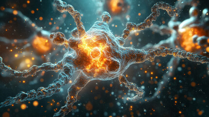 Obraz premium Detailed 3D illustration of human cell division in a medical context