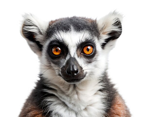 Captivating front facing portrait of a ring tailed lemur with intense eye contact