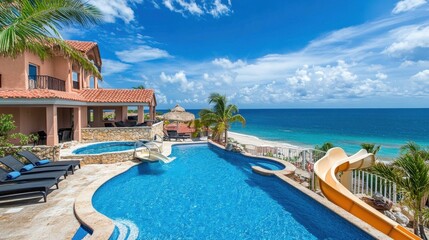 Fototapeta premium luxury caribbean villa with oceanfront infinity pool and watersl