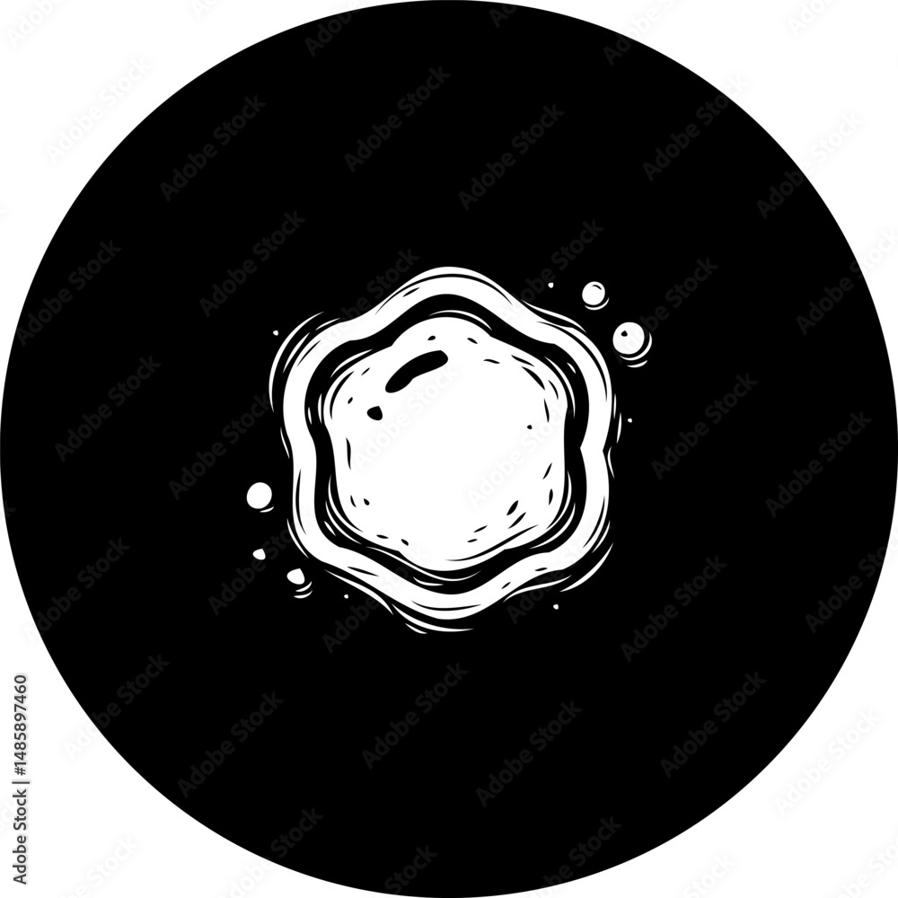Poster abstract swirling form in stark contrast within a circular monochrome design