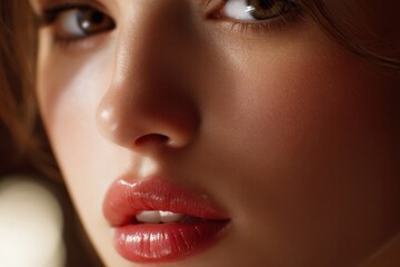 closeup portrait with soft focus, sharp lips and eye detail