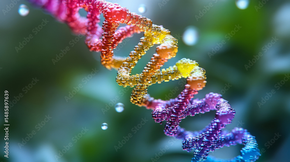 Poster dna helix coded with binary, representing nanotech and digital genome research