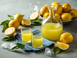 Fototapeta premium Refreshing Homemade Limoncello with Lemons and Ice