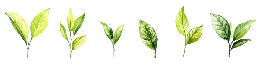 Obraz premium Watercolor illustration of several tea leaves