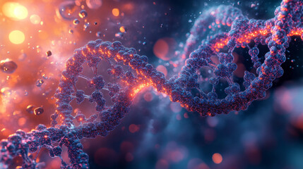 Futuristic depiction of DNA helix in a nanotechnology-focused medical render