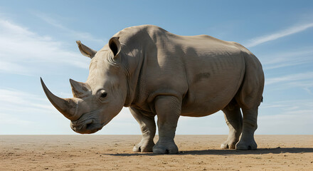 Obraz premium Wildlife, Animal, Mammal, Majestic White Rhinoceros in a Desert Landscape
