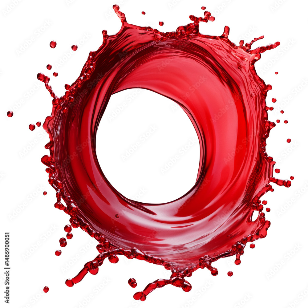 Poster dynamic burst: a vibrant splash of red liquid forming a circular shape
