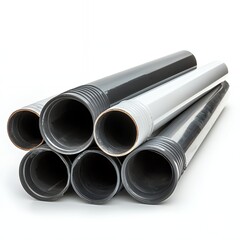 Fototapeta premium Stacked Gray and White Cylindrical Pipes on White Background