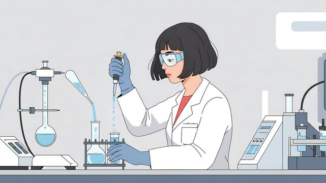 Scientist conducts experiment in laboratory vector illustration