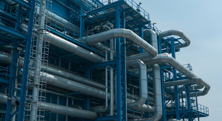 Pipes, Steel, Blue, Industrial Piping System and Metal Structure