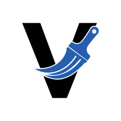 Initial Paint Logo combine with letter V vector template