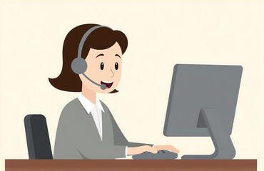 cartoon customer support representative headset talks desk phone simple easily editable animation