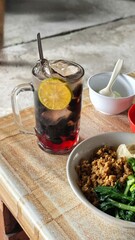 Glass of grass jelly drink
