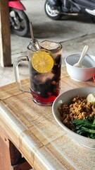 A glass of grass jelly drink 