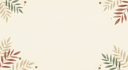 Branches, Foliage, Border, Elegant Botanical Frame with Beige and Brown Leaves