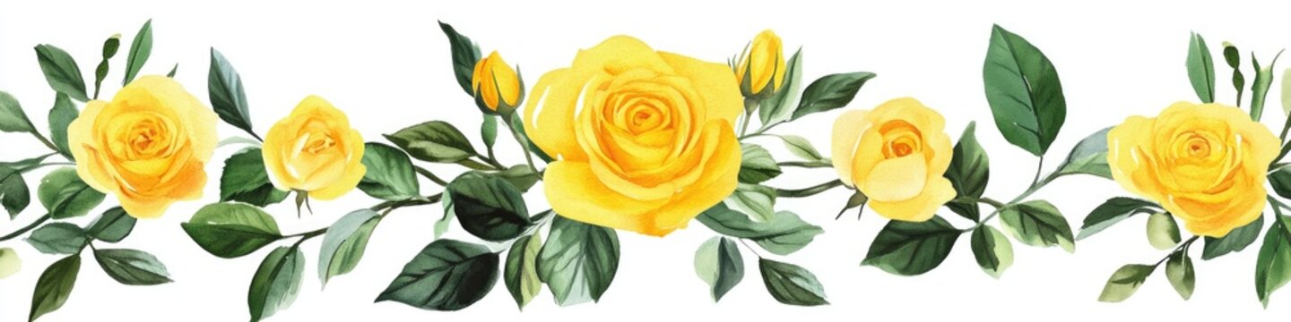 Yellow rose garland on white background