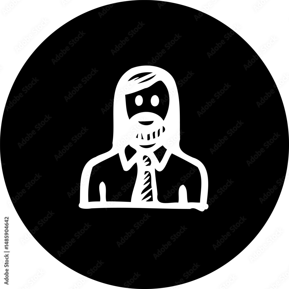 Poster abstract portrait within circular black background emphasizing character design