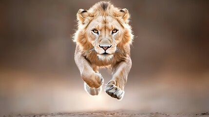 Lion Running Across the Desert