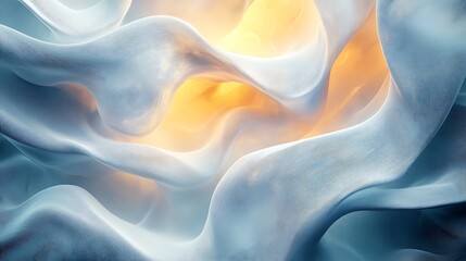 Obraz premium Dreamy abstract background with flowing white and blue fabric effect and golden light