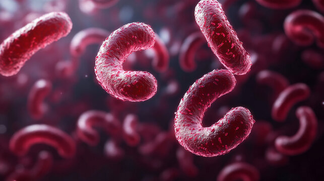 Marburg virus illustrated with its filamentous RNA structure and hemorrhagic symptoms