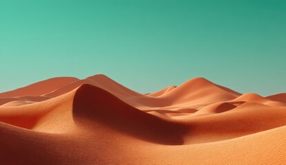 Fototapeta premium Desert landscape, vibrant orange sand dunes under a teal sky