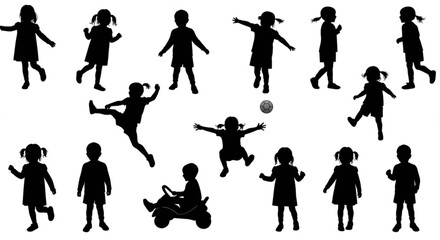 Fototapeta premium Vector silhouette of children on white background. 