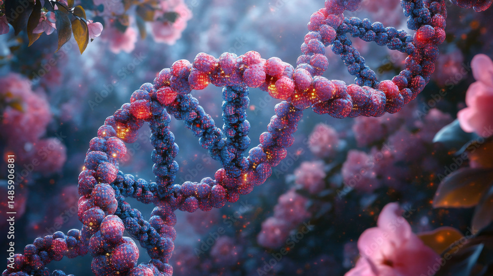 Poster modified human genome visualized with digital code and altered dna structure