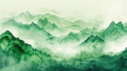 Embracing Spring's Serenity: A Visual Ode to Renewal – Light Green Landscapes, Misty Mountain Ranges, and Equinox Magic in Beginner's Spring Illustrations of Wilderness and Tranquil Horizons