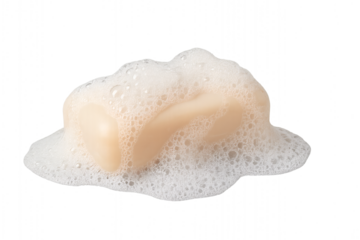 Soap Bar with White Foam Bubbles on Transparent Background