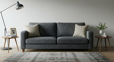 Couch, Contemporary, Home decor, Modern Grey Sofa in Minimalist Living Room Interior