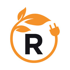 Electric Leaf Logo combine with letter R vector template