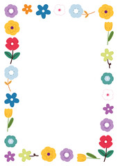 hand drawing cartoon flower frame. cute frame with flower and leaves for spring theme frame