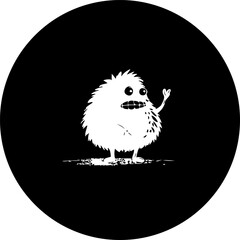 Whimsical Fluffy Creature Silhouetted Against Bold Circular Backdrop Design