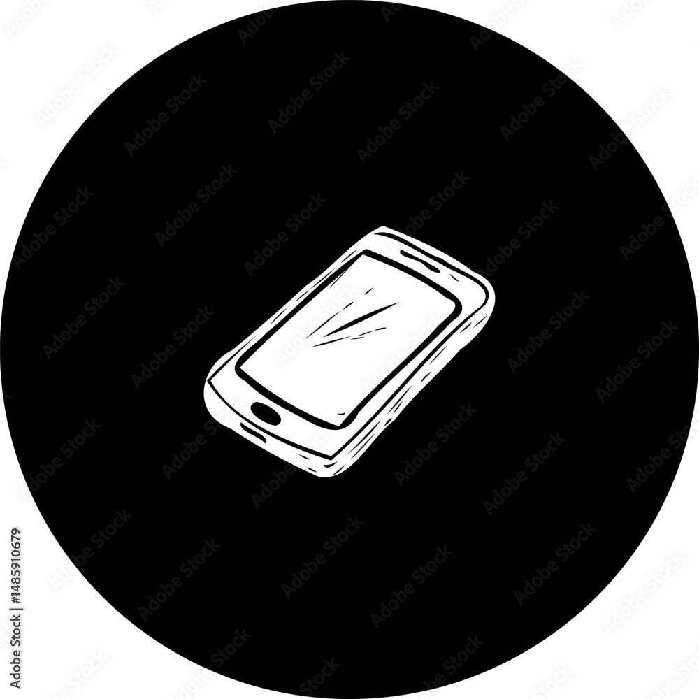 Poster monochrome depiction of a mobile phone within a dark circular void shape