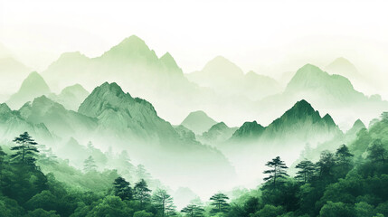Embracing Spring's Serenity: A Visual Ode to Renewal – Light Green Landscapes, Misty Mountain Ranges, and Equinox Magic in Beginner's Spring Illustrations of Wilderness and Tranquil Horizons