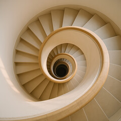 Dizzying Spiral Staircase With Soft Natural Light from Top View Showcasing Elegant Architecture and Intricate Pattern