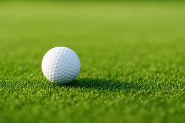 Obraz premium Close Up View of White Golf Ball on Green Grass Course for Sport Events, Golf Tournaments, or Father's Day Gift