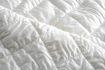 Obraz premium Close-up view of a soft white quilted fabric with stitched square patterns showing texture and folds