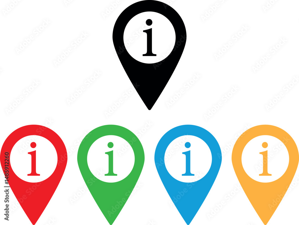 Poster colorful map pointer with information icon set in different colors . vector illustration