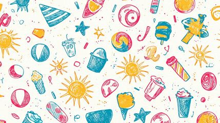 Playful Summer Doodle Patterns with Ice Cream and Sun Icons