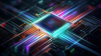 Obraz premium High-Tech Circuit Board with Glowing Data Streams