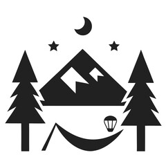 Obraz premium Black And White Doodle Style Travel Icons Campin