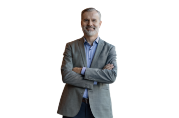 Confident pensive mature businessman on a transparent background