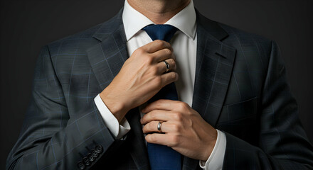 Businessman, Business, Professional, Man Adjusting His Tie