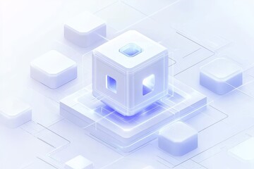 Obraz premium Abstract representation of a cube with glowing elements on a futuristic platform