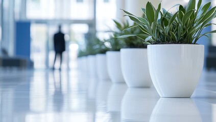Modern office lobby with greenery
