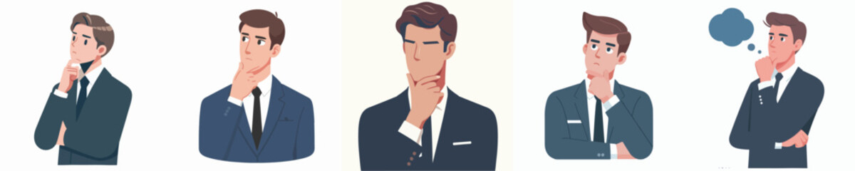 vector businessman gesture hand on chin sign thinking